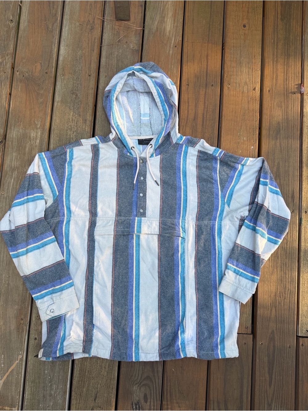 Vintage No Boundaries Blue and Gray Striped Baja Hooded Pullover XL